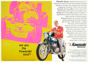 1968 Ad Vintage Kawasaki Avenger 350 Motorcycle Parnelli Jones Race Car YMMA3
