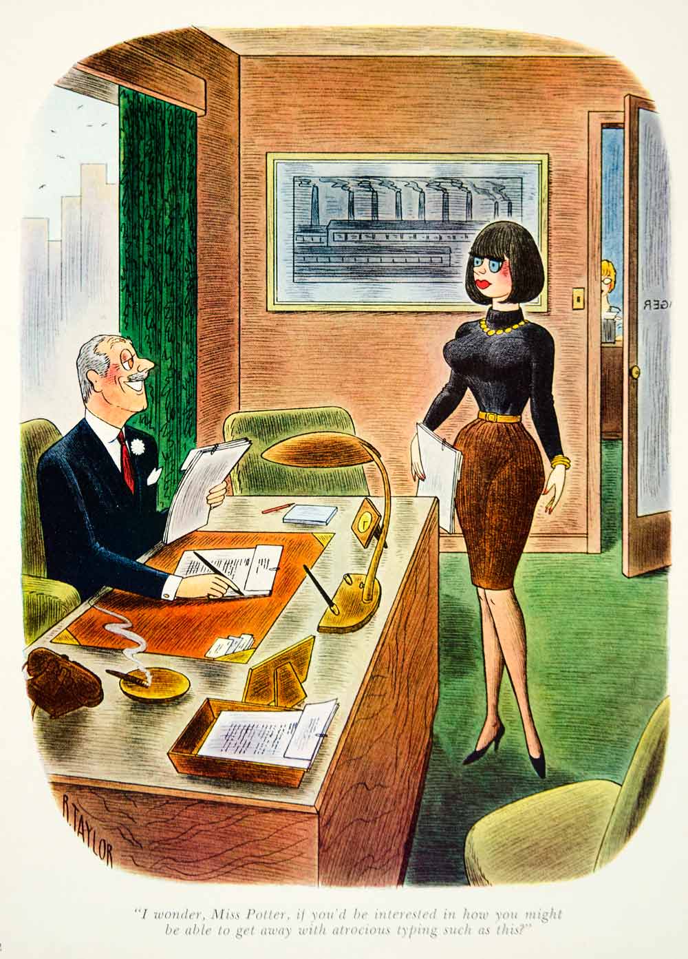 1965 Color Print Vintage Playboy Cartoon Business Office Sexism Secretary YMMA3