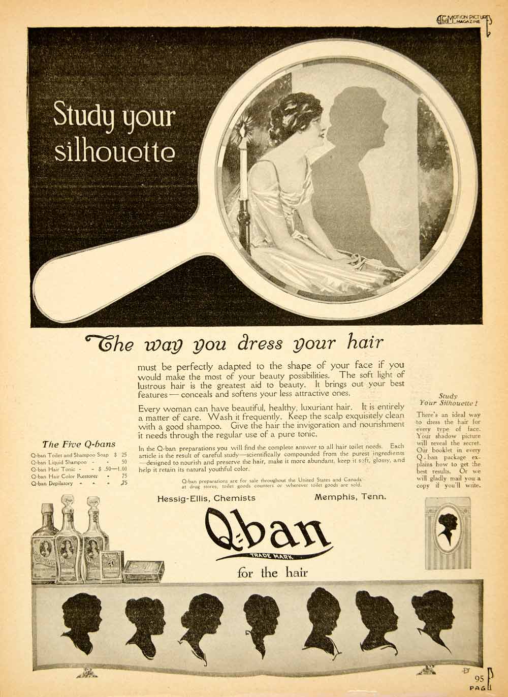 1919 Ad Q-ban Silhouette Hessig-Ellis Hairstyle Haircare Mirror Candle YMP1