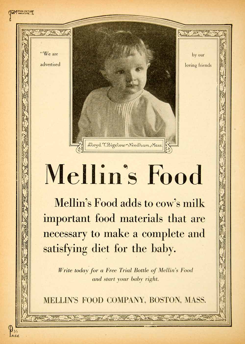 1919 Ad Mellin's Food Lloyd Bigelow Needham Baby Formula Infant Art Nouveau YMP1
