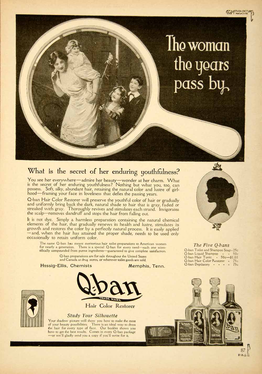 1919 Ad Q-ban Hair Color Dye Tonic Mirror Hessig-Ellis Depilatory Shampoo YMP1