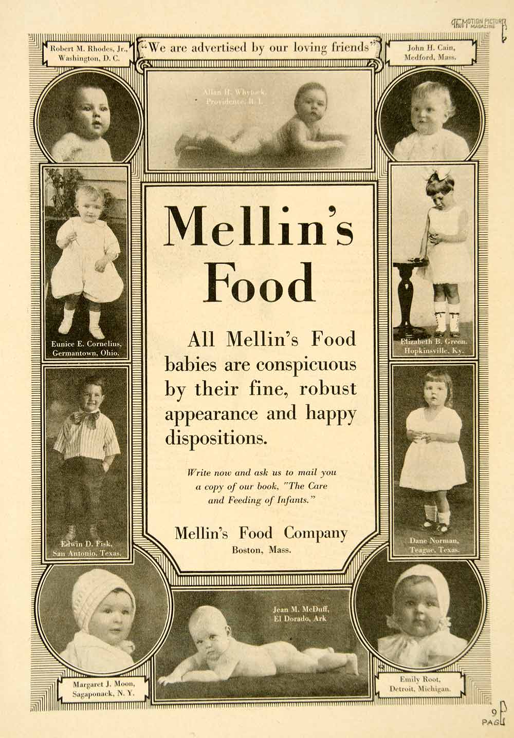 1922 Ad Mellin's Food Jean McDuff Dane Norman Robert Rhodes John Cain YMP1