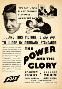1933 Ad Power Glory Spencer Tracy Colleen Moore Fox Film Helen Vinson YMP1