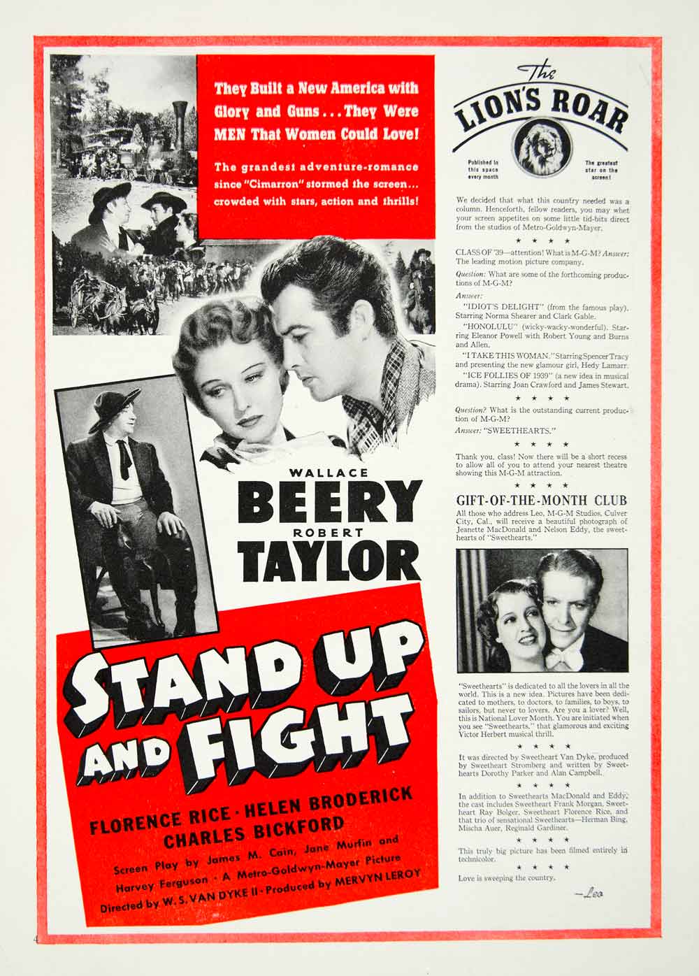1939 Ad Stand Up Fight Wallace Beery Robert Taylor Florence Rice Helen YMP1