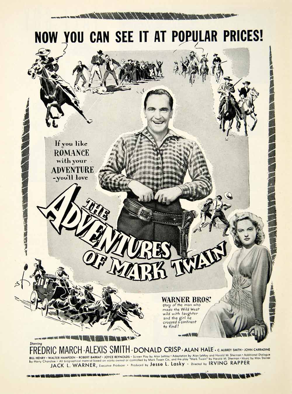1944 Ad Adventures Mark Twain Fredric March Alexis Smith Warner Bros Film YMP1