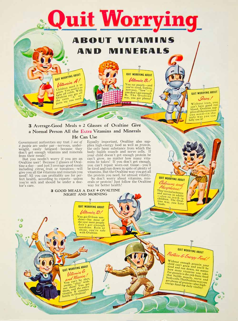 1944 Ad Ovaltine Vitamins Minerals Beverage Iron Protein Calcium Healthy YMP1