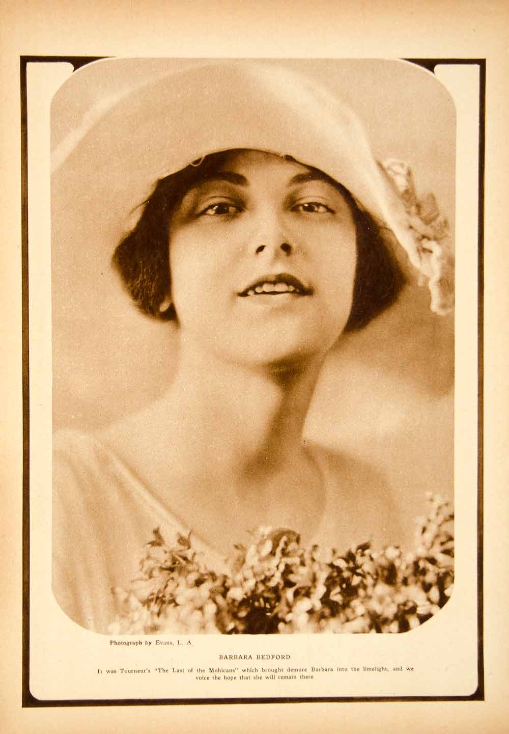 1921 Rotogravure Barbara Bedford Evans Last Mohicans Portrait Actress Film YMP1