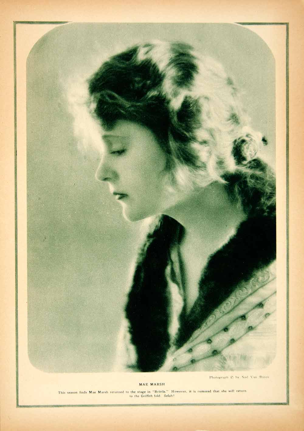 1921 Rotogravure Mae Marsh Ned Van Buren Brittle Portrait Actress Film Star YMP1