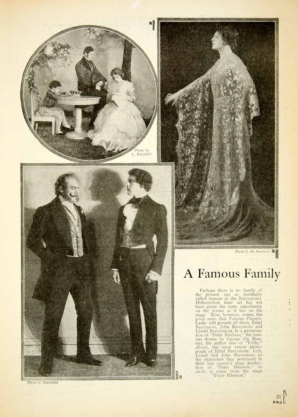 1919 Print Barrymore Ethel John Lionel Peter Ibbeston Famous Family Actors YMP1