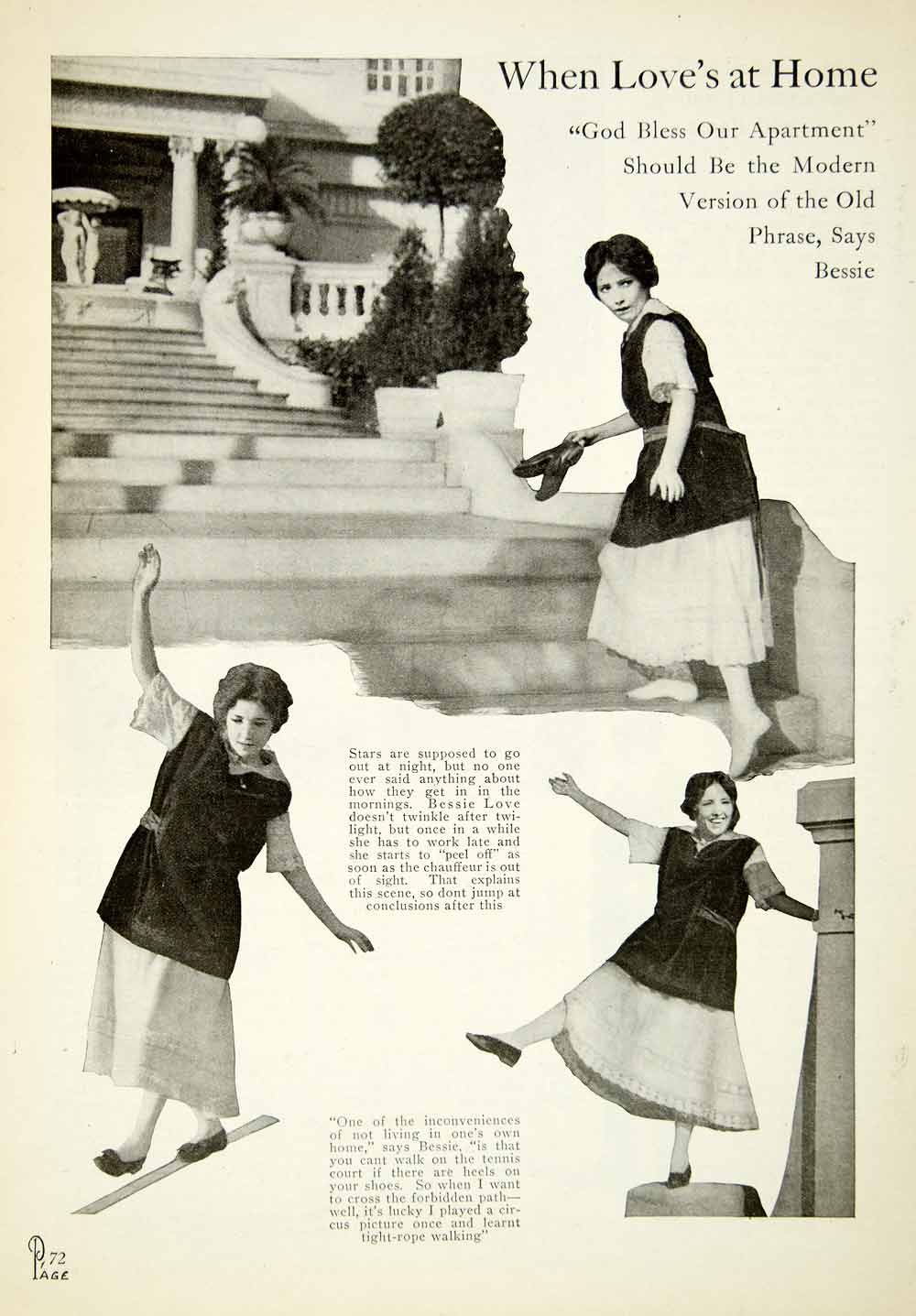 1919 Print Bessie Love Silent Film Star Actress Home Juanita Horton Dress YMP1