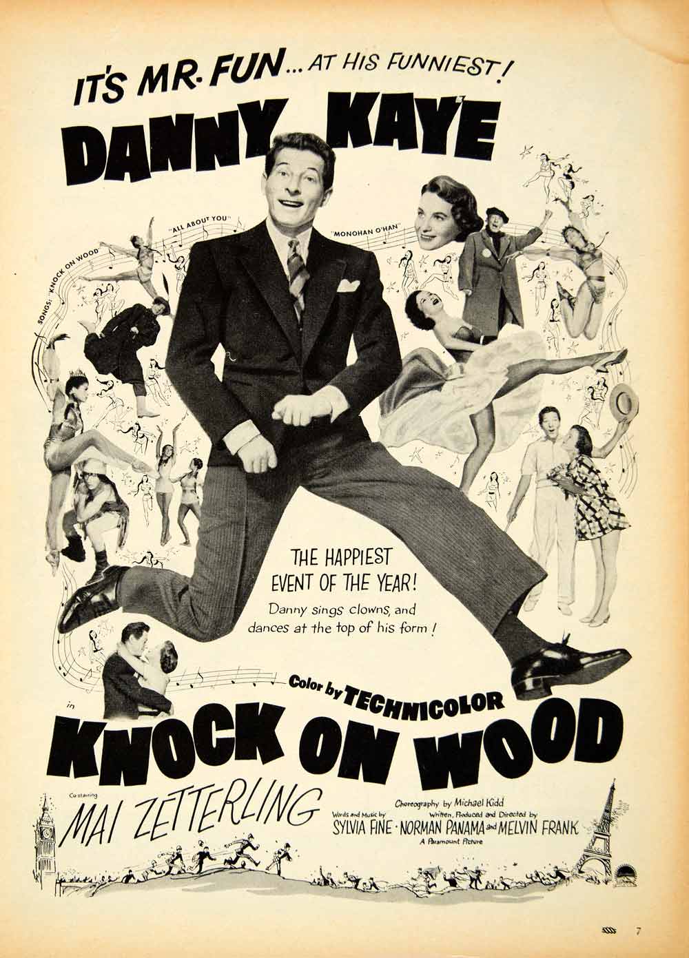 1954 Ad Knock Wood Musical Dance Danny Kaye Mai Zetterling Movie Film Mr YMP2