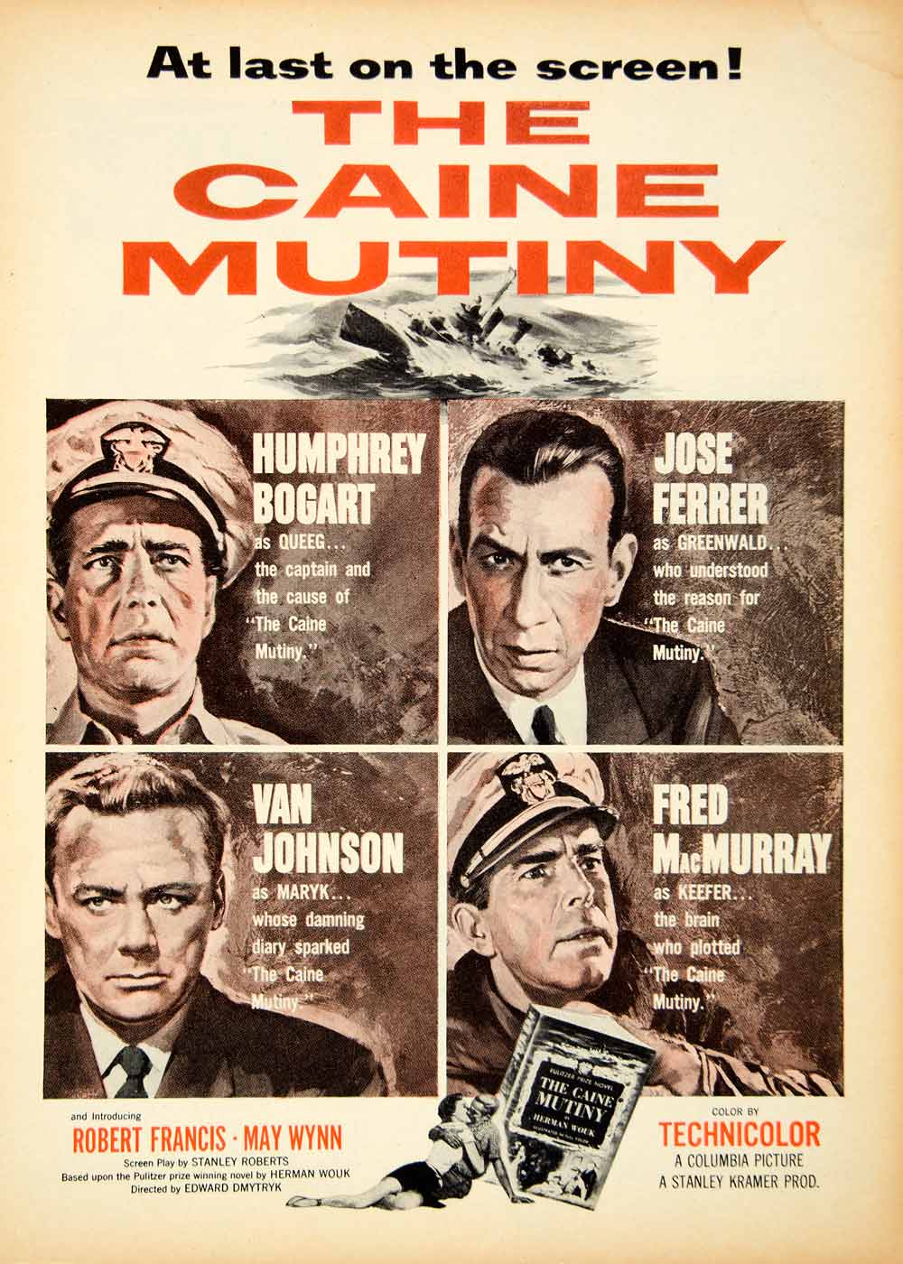 1954 Ad Caine Mutiny Humphrey Bogart Jose Ferrer Van Johnson Fred MacMurray YMP2