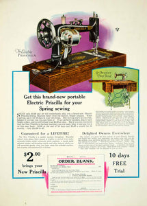 1928 Ad Antique Priscilla Portable Electric Sewing Machine Treadle Drop YMP3