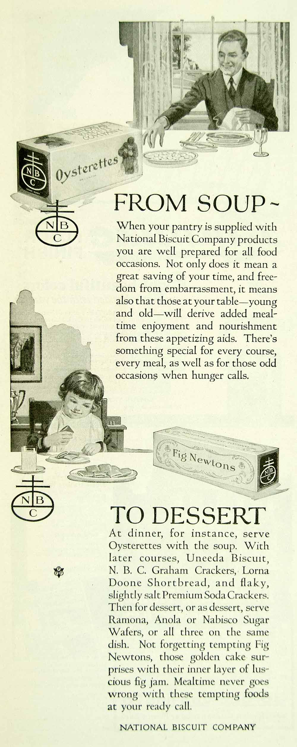 1922 Ad Vintage National Biscuit Company Oysterettes Oyster Crackers Fig YMP3