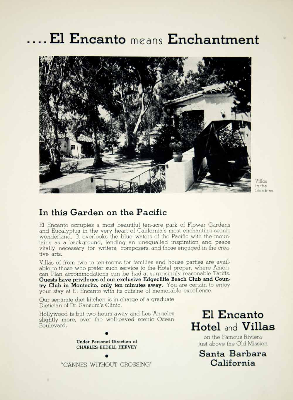 1936 Ad El Encanto Hotel Villas Santa Barbara California Charles Bedell YMP4