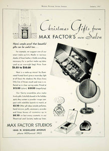 1937 Ad Max Factor Studios Hollywood Beauty Salon Make-up Kits Mirror YMP4