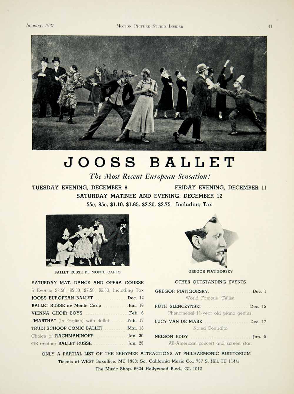 1937 Ad Jooss Ballet Behymer Entertainment Philharmonic Auditorium Los YMP4