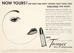 1952 Ad Vintage Tangee Lipstick Permachrome Lanolin Non-Smear Cosmetics YMP5