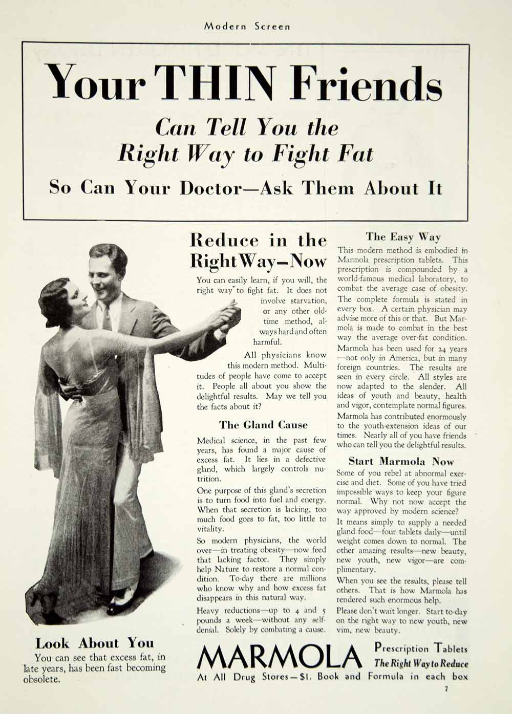 1931 Ad Vintage Quackery Marmola Prescription Weight Loss Pills Obesity Fat YMS1