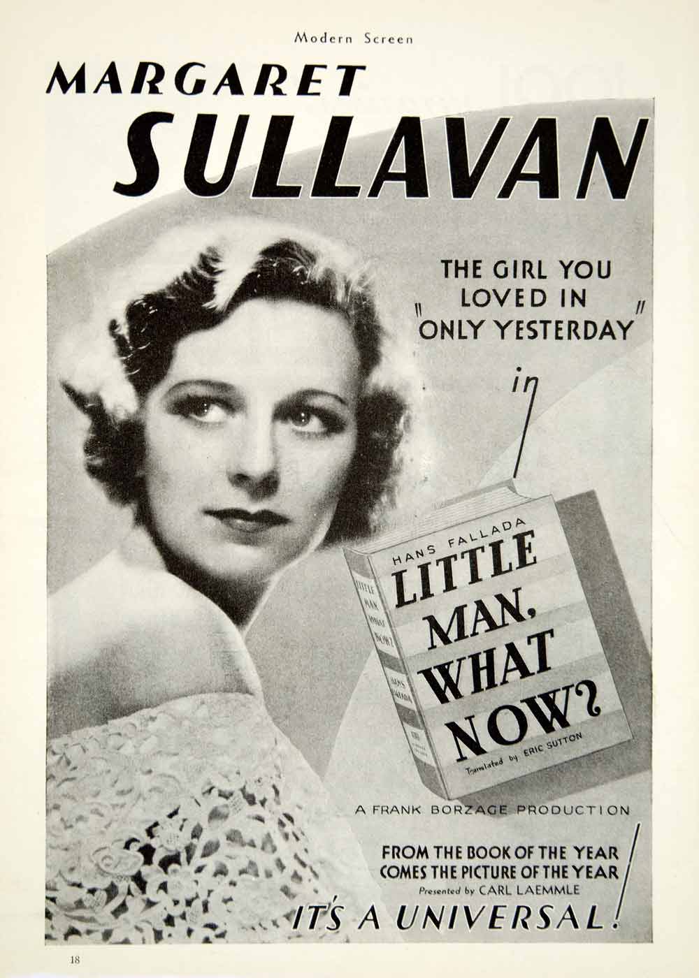 1934 Ad Movie Little Man What Now Margaret Sullavan Frank Borzage Hans YMS1