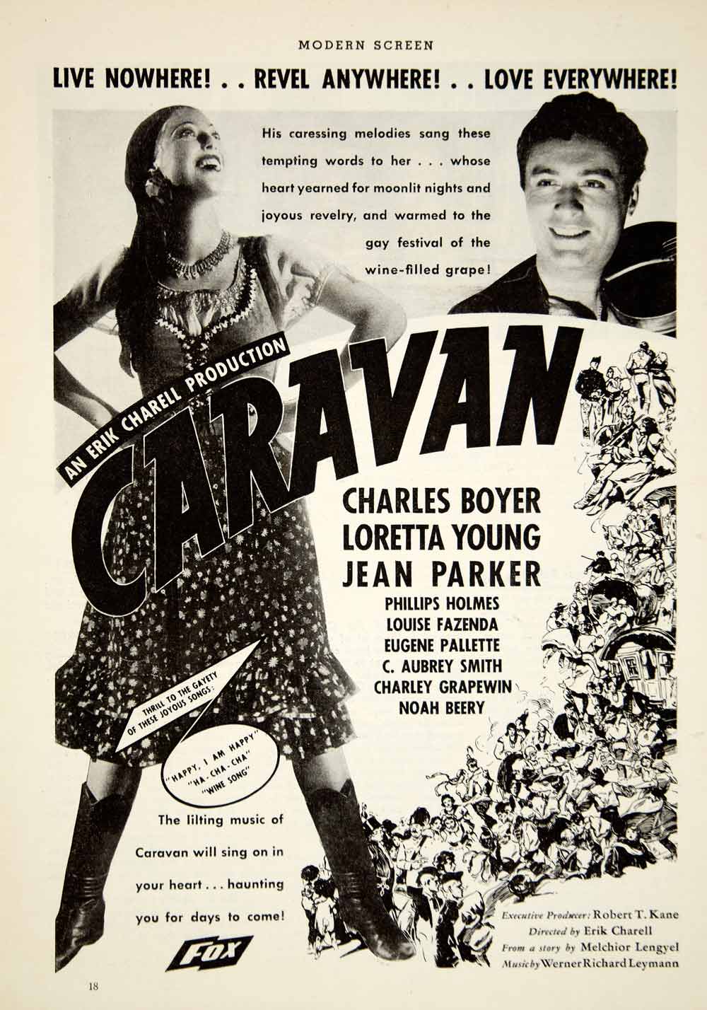 1934 Ad Movie Caravan Charles Boyer Loretta Young Erik Charell Gypsy Fox YMS1