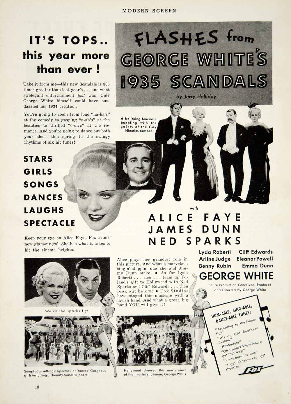 1935 Ad Movie George White Scandals Fox Film Musical Review Alice Faye YMS1