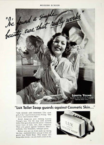 1936 Ad Vintage Lux Toilet Soap Loretta Young Movie Actress Hollywood Star YMS1