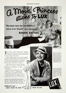 1936 Ad Lux Laundry Soap Detergent Binnie Barnes Movie Actress Hollywood YMS1