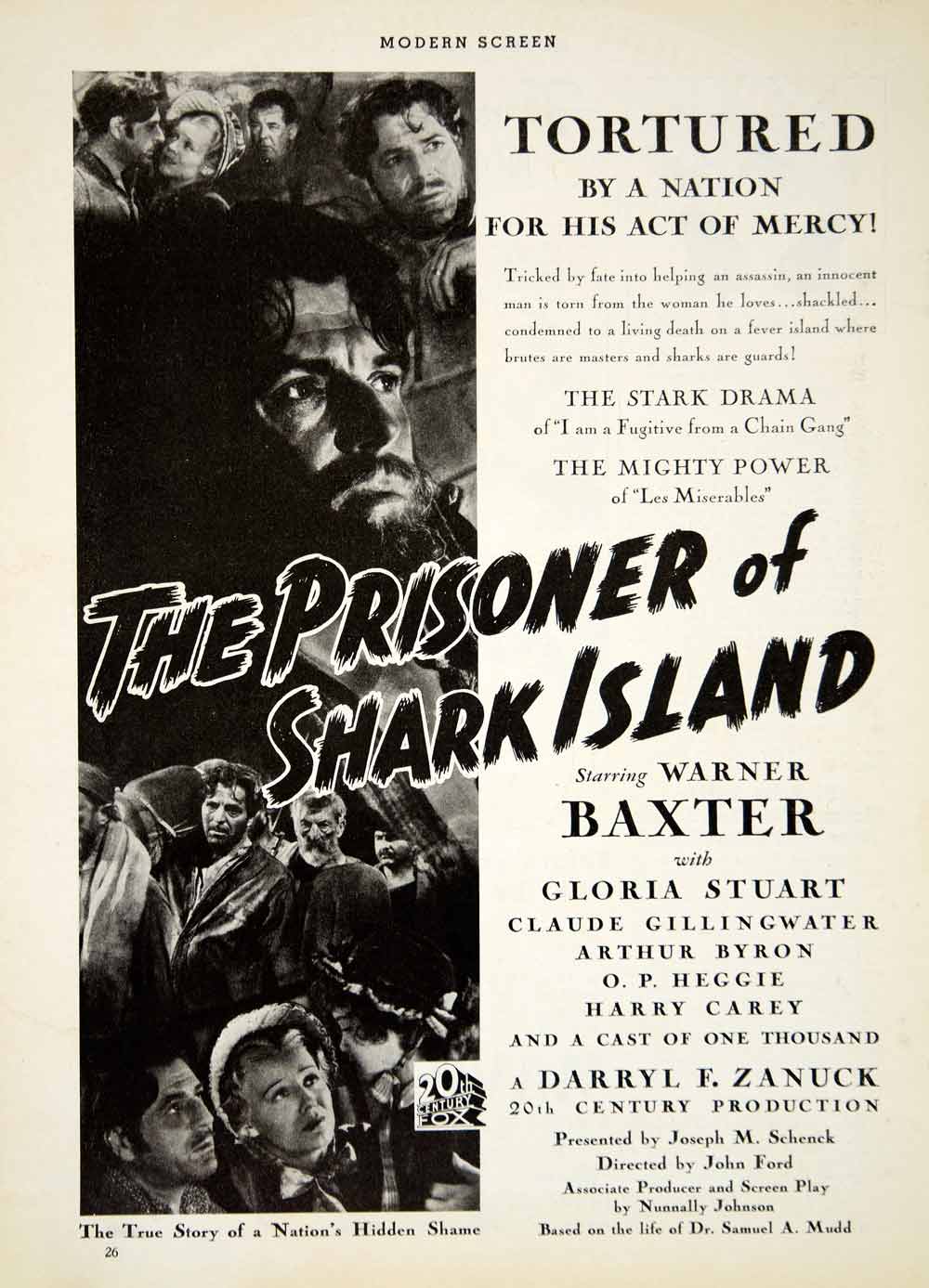 1936 Ad Movie Prisoner of Shark Island John Ford Warner Baxter Dr. Samuel A YMS1
