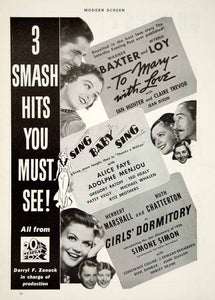 1936 Ad Movie 20th Century Fox To Mary With Love Sing Baby Girls' Dormitory YMS1