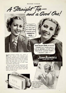 1937 Ad Lux Toilet Soap Joan Blondell Movie Actress Hollywood Star Warner YMS1