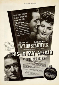 1937 Ad Movie This Is My Affair Barbara Stanwyck Robert Taylor William A YMS1