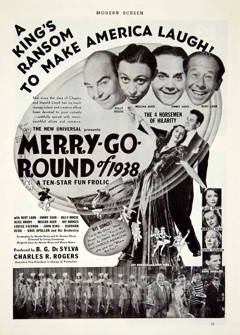 1937 Ad Movie Merry Go Round 1938 Bert Lahr Jimmy Savo Billy House Mischa YMS1