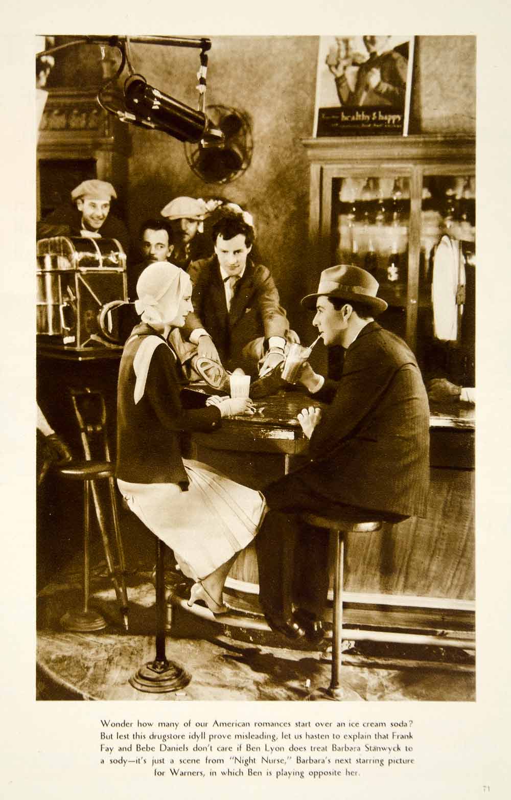 1931 Rotogravure Night Nurse Movie Scene Barbara Stanwyck Ben Lyon Camera YMS1