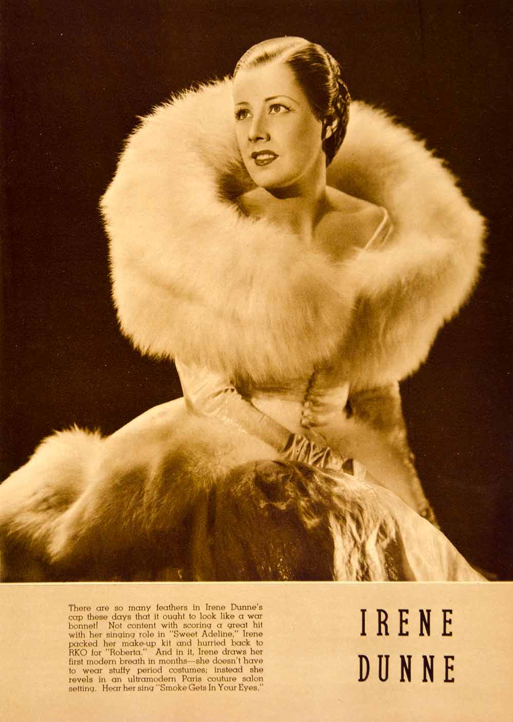 1935 Rotogravure Irene Dunne Singer Actress Movie Hollywood Evening Gown YMS1