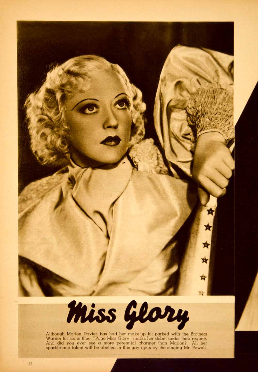 1935 Rotogravure Marion Davies Silent Film Movie Star Comedienne Actress YMS1