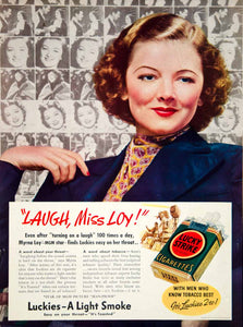 1938 Ad Lucky Strike Cigarettes Myrna Loy Movie Star Actress Smoking YMS2