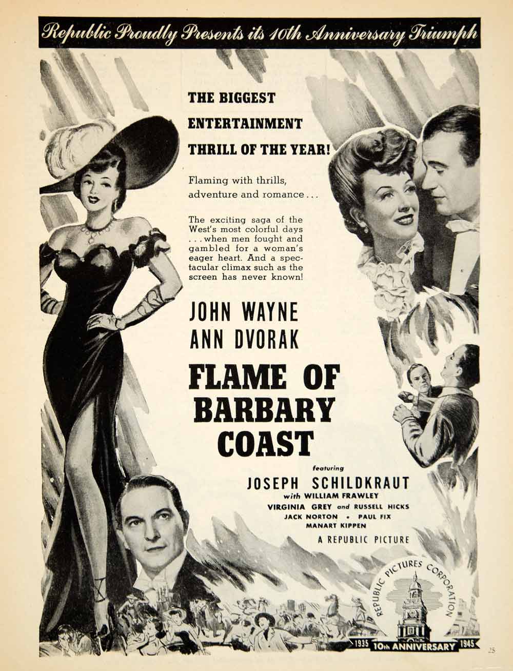1945 Ad Movie Flame of Barbary Coast John Wayne Ann Dvorak San Francisco YMS2