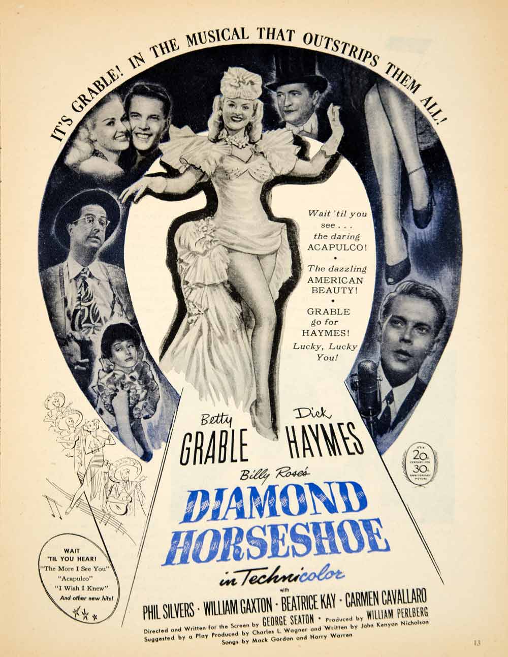 1945 Ad Movie Diamond Horseshoe Betty Grable Dick Haymes Phil Silvers YMS2