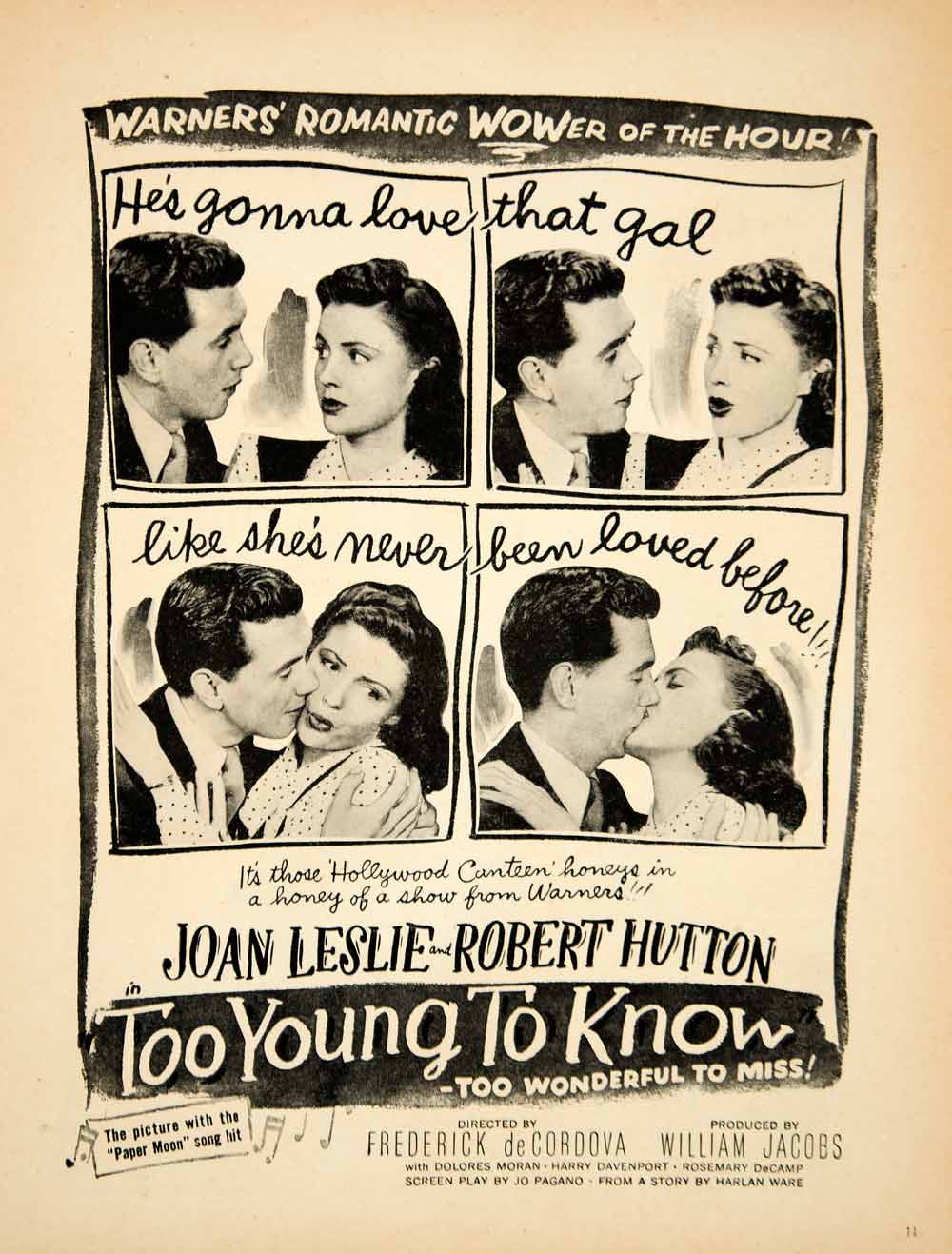 1946 Ad Movie Too Young To Know Frederick De Cordova Joan Leslie Robert YMS2