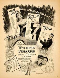 1946 Ad Movie Stork Club 1945 Film NYC Nightclub Betty Hutton, Barry YMS2