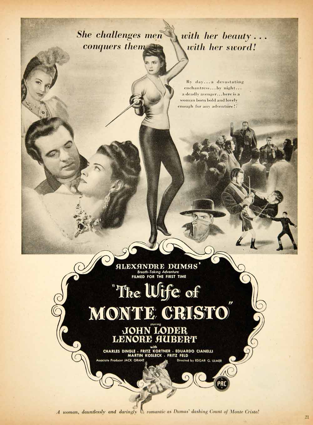 1946 Ad Movie Wife of Monte Cristo Count Edgar G. Ulmer Lenore Aubert John YMS2