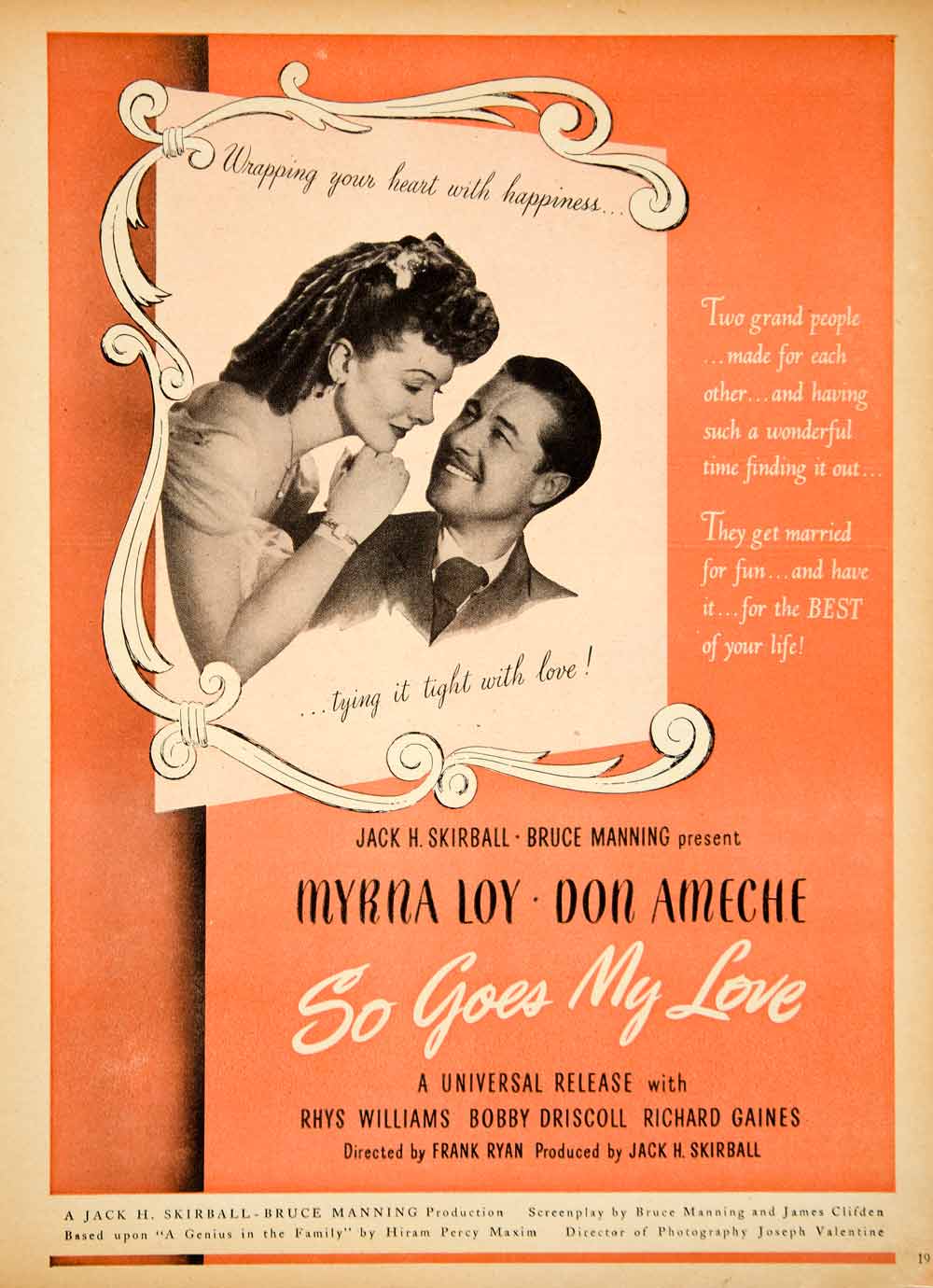1946 Ad Movie So Goes My Love Frank Ryan Myrna Loy Don Ameche Rhys Williams YMS2