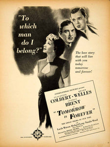 1946 Ad Tomorrow is Forever Film Noir Claudette Colbert Orson Welles Pichel YMS2