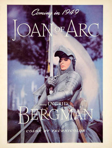 1948 Ad Movie Joan of Arc Ingrid Bergman Saint French Maid of Orleans Suit YMS2