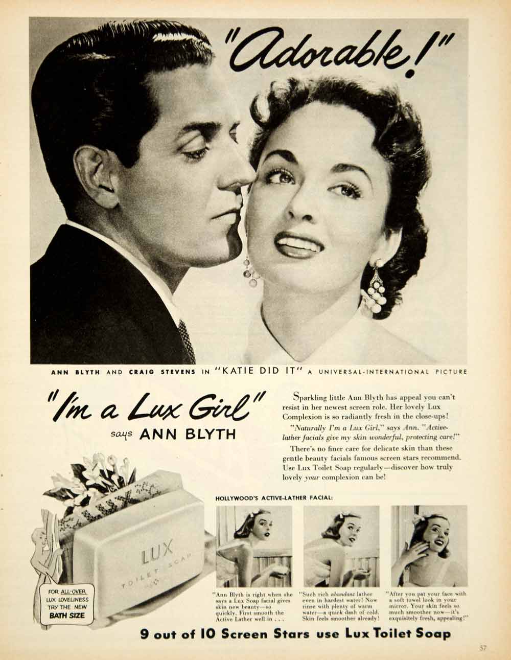 1950 Ad Lux Toilet Soap Ann Blyth Hollywood Movie Star Skin Care Complexion YMS2