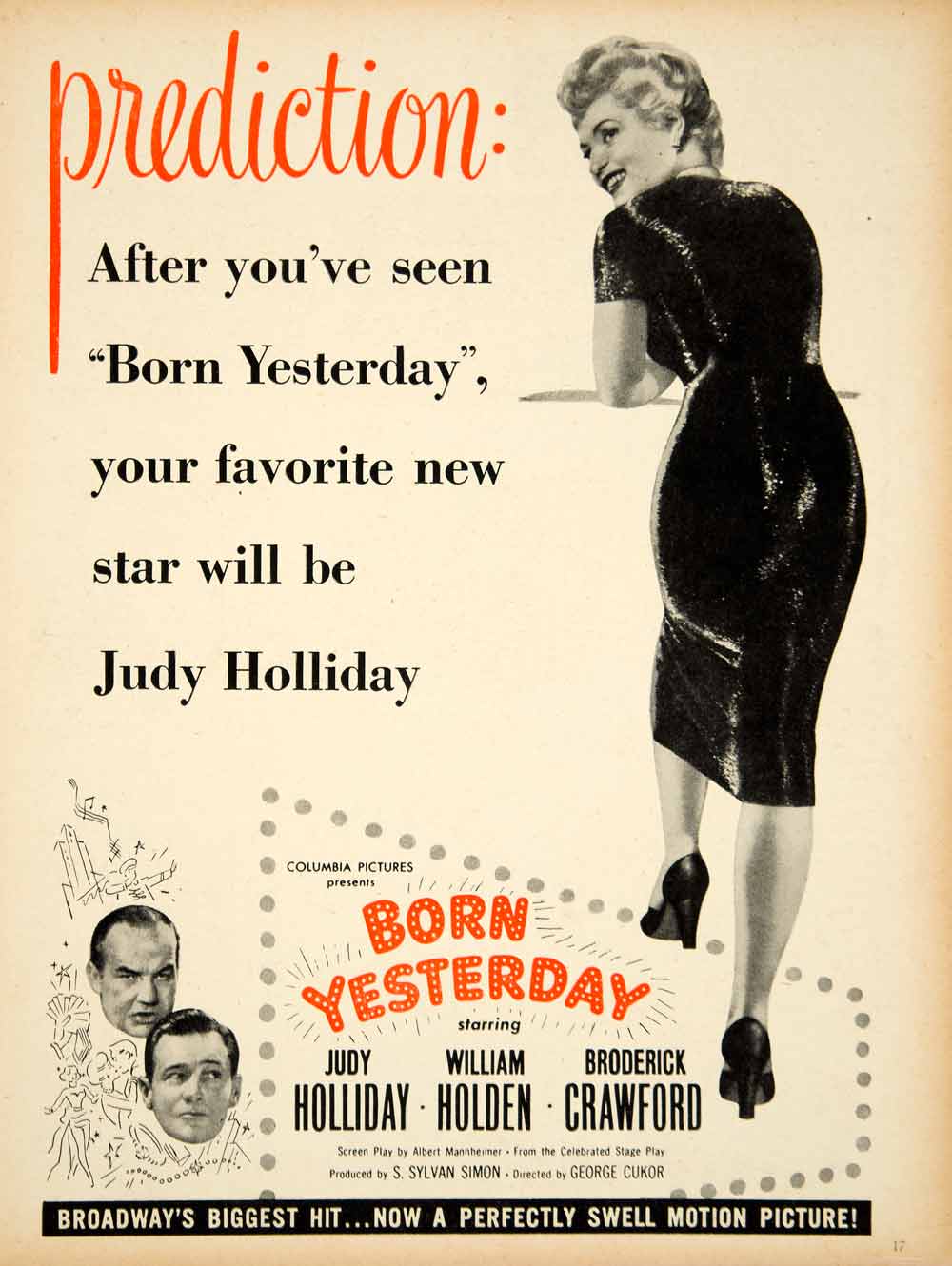 1951 Ad Movie Born Yesterday 1950 George Cukor Judy Holliday Columbia YMS2