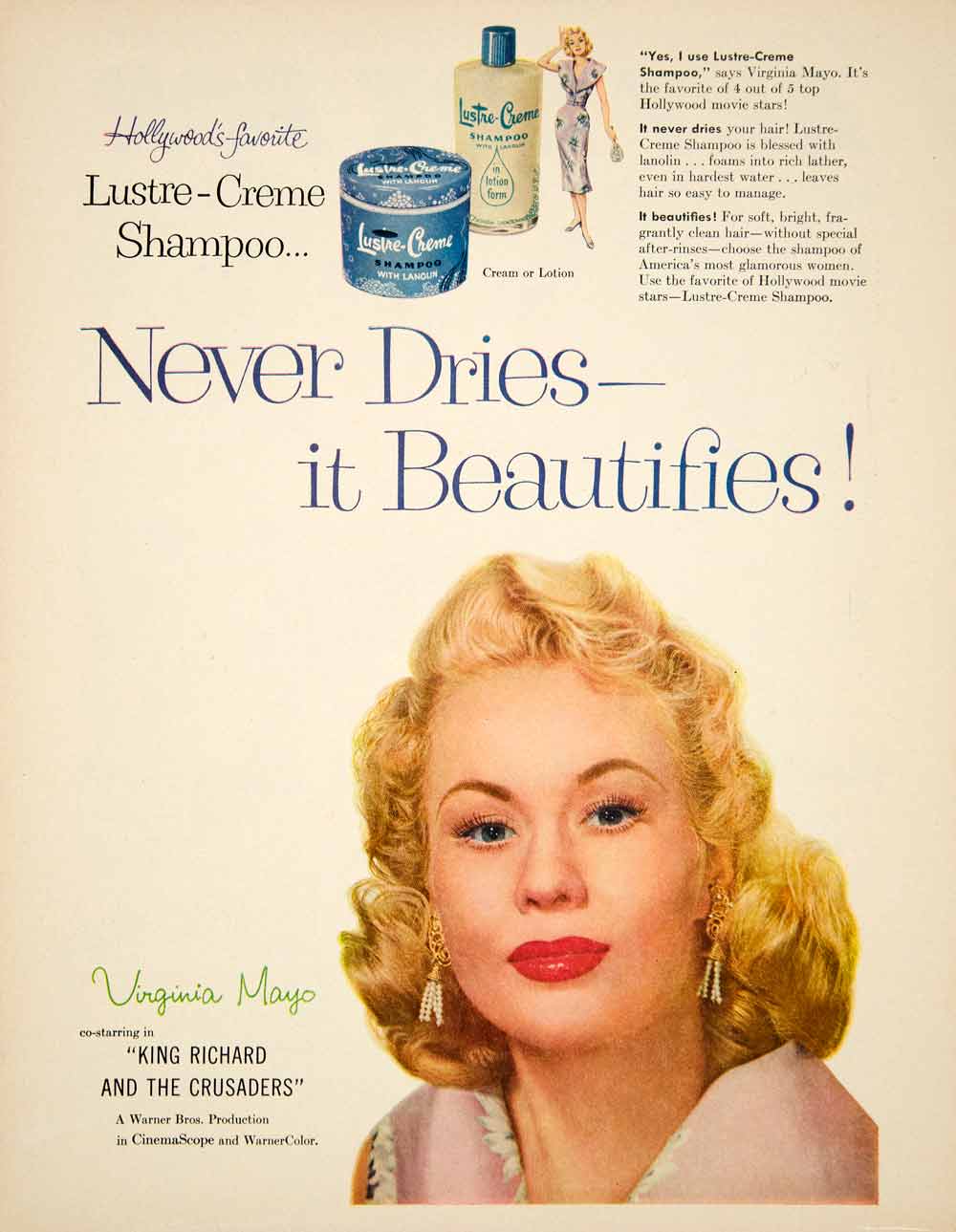 1954 Ad Vintage Lustre Creme Shampoo Virginia Mayo Hollywood Movie Star YMS2