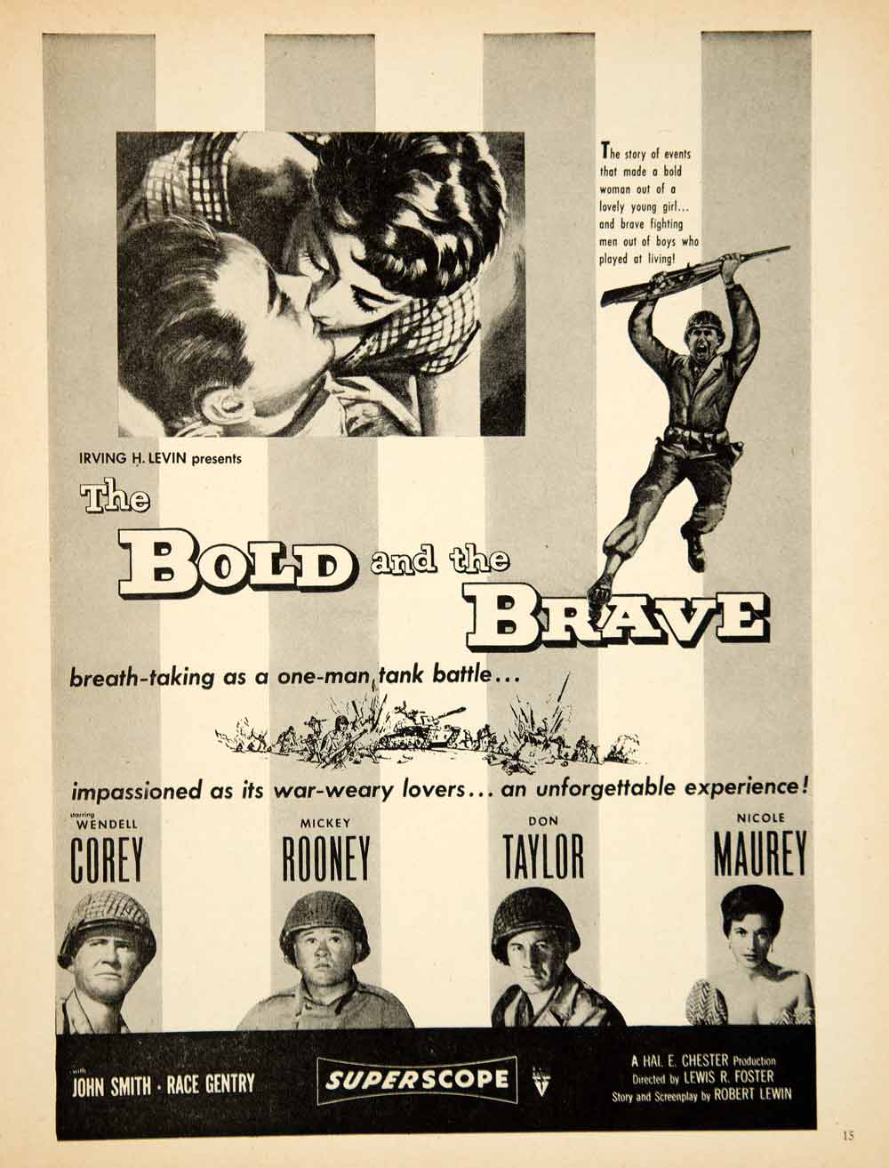 1956 Ad Movie Bold and the Brave WWII War Soldier Wendell Corey Mickey YMS2