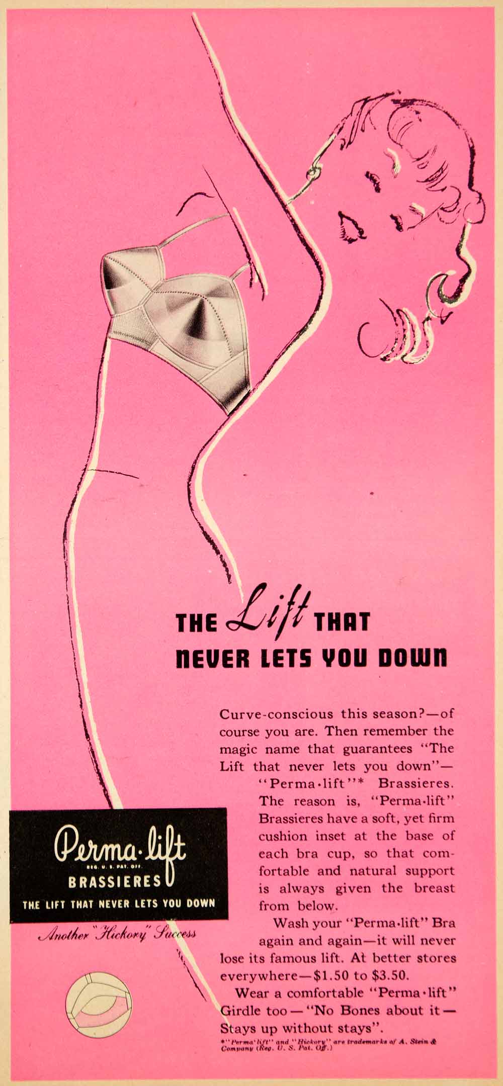1948 Ad Vintage Sexy Perma-lift Bra Cone Brassiere Underwear Lingerie YMS2